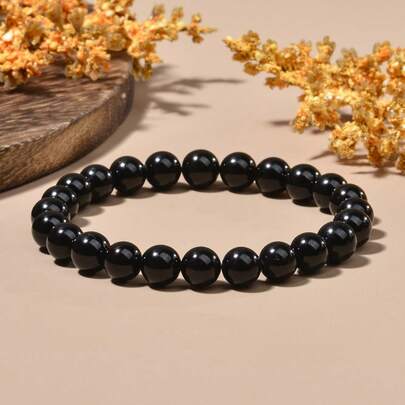 1 pièce Bracelet élastique avec perles de béryl noir 4/6/8 mm, unisexe, apporte une énergie positive, de la confiance et de la stabilité, convient pour un port quotidien toute l'année