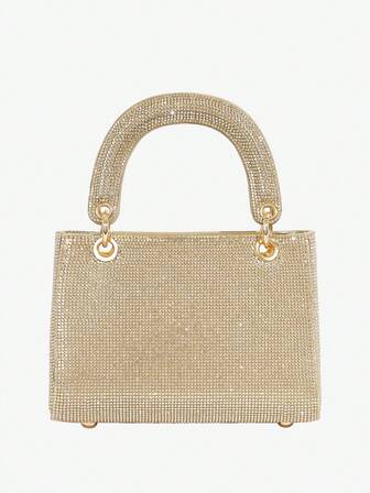 1 st högkvalitativ elegant silverfärgad strassväska för kvinnor, lämplig för formella evenemang och moderiktiga damer, lyxig mini-tygväska