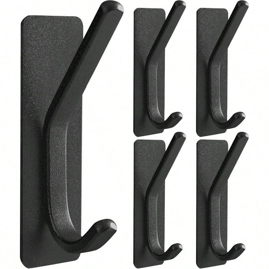 Perchero Pared 5 Piezas Negro Ganchos Adhesivos para pared con Soporte 5kg y Adhesivo Fuerte Resistente Organizador Soporta Ropa, Bolsos y Llaveros para Cocina, Bao y Dormitorio - Negro - Ver 1