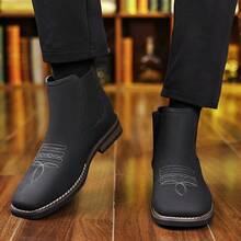 Men's Western Embroidered Chelsea Ankle Boots, Elastic Side Panels Square Toe Faux Leather Non-Slip Wear-Resistant Sole Casual Business Dress Boots For Office Work Daily Commute Fall Winter Wear - Deep Black - View 6