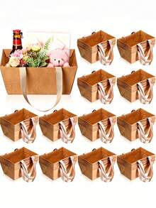 [Kraft Paper Basket] Christmas Kraft Paper Gift Basket With Handle, 9.8 X 6.5 X 4.3 Inches - Gift Wrapping, Wedding, Party, Christmas, Valentine's Day. - Multicolor - View 2