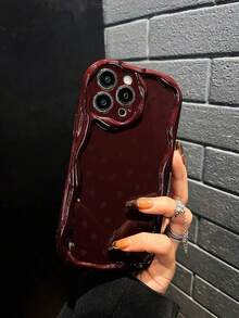 1 Stück TPU Creme & Burgund Herz stoßfeste Handyhülle kompatibel mit iPhone 11 12 13 14 15 16 16Pro 16Plus 16ProMax 17Air 17ProMax - Bordeaux - Übersicht 1