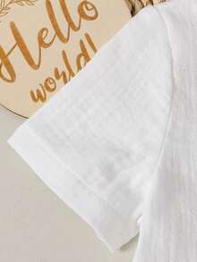 2pcs Baby Boy Textured Solid Shirt With Bear Embroidery Pocket And Printed Shorts, Street Fashion Children Set - White - View 6