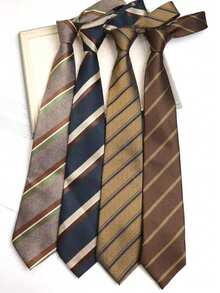 1条时尚休闲简约条纹图案领带，舒适百搭，适合日常、聚会、通勤和休闲场合穿着。 - 彩色 - 查看 6