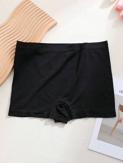 女士加大码平角内裤，低腰无缝，舒适性感，柔软舒适，纯色简约日常内裤，黑色，适合搭配连衣裙，情人节礼物