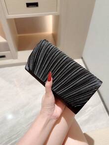 女士奢华水钻手拿包、晚宴包、斜挎小方包、正式派对水钻新月形单肩包、时尚闪亮新月形包、链条小包 - 黑色 - 查看 6