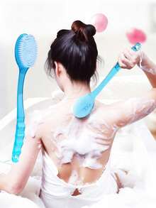 14.37 Inch Long Handle Exfoliating Shower Brush, Soft Bristles, Non-Slip Handle, Suitable For Back, Feet And Shoulders, Spa, Elderly Care And Bathing Assistance, Home Bathroom Essential (Light Blue, Summer Fresh) - Multicolor - View 3