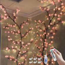DIY Cherry Enchanted Willow Vine Lights,7.55/6.2/3.9 FT 144/96/48 LED Cherry Blossom Lights With Remote Timer,8 Lighting Modes,LED Tree Branch Light For Wall,Cherry Blossom Wall Decor For Bedroom Home - 粉色 - 查看 8