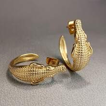 Punk Creative Alloy Crocodile Alligator Earrings For Women Punk Creative Animal Stud Earrings Fashion Ear Jewelry Gift - Gold - View 2