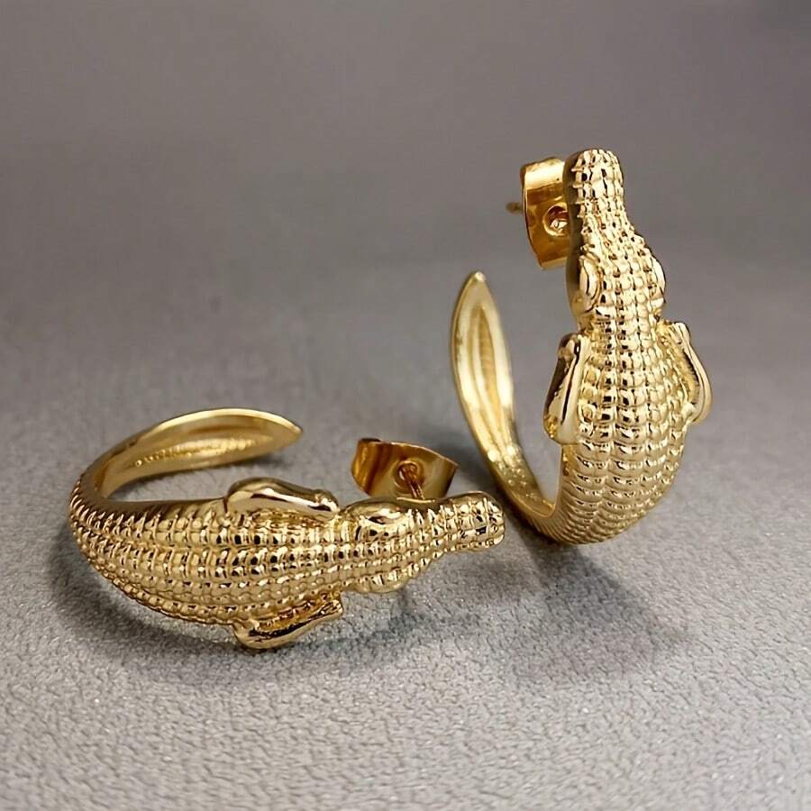 Punk Creative Alloy Crocodile Alligator Earrings For Women Punk Creative Animal Stud Earrings Fashion Ear Jewelry Gift