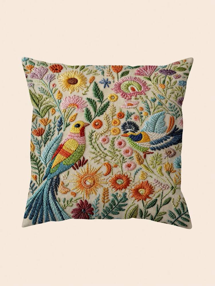 1 pieza Funda de cojín con estampado floral, lavable a máquina con cierre de cremallera, patrón floral vibrante impreso decorativo, adecuado para la decoración del hogar y la oficina (no se incluye el relleno del cojín) (sin bordado) - Multicolor - Añade 6