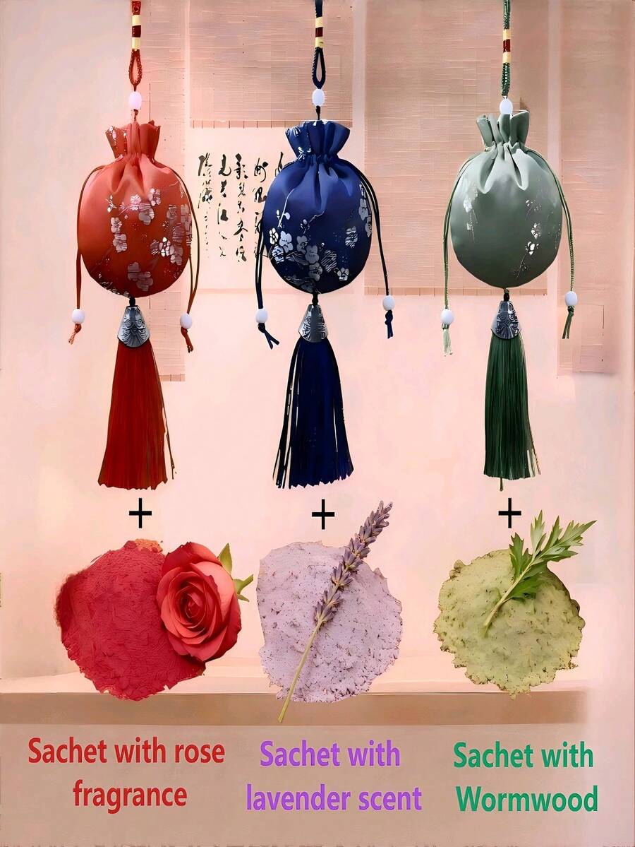 7 Stücke Kordelzugbeutel, Duft-Anhänger Säckchen, Seide Satin Beutel, Quasten Blumen Beutel, können als tragbare Beutel, Anhänger, Aromatherapie, Dekorationen, Autoduftspender, Kleiderschrank-Erfrischer oder Duftsäckchen verwendet werden, geeignet als Geschenke, Feiertags-Artikel - Verschiedenfarbig - Übersicht 1