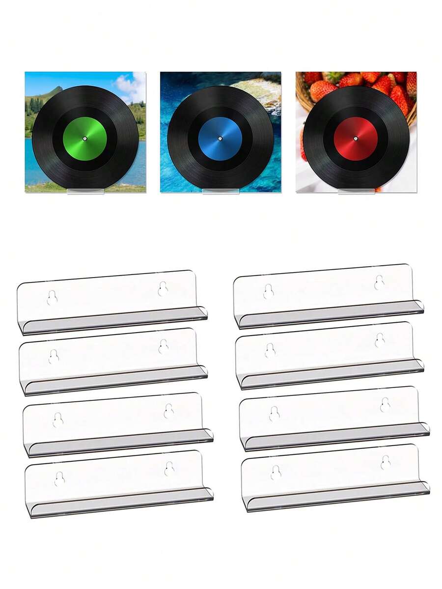 Bộ 8 kệ đựng đĩa nhựa Acrylic trong suốt, kệ sách treo tường phòng trẻ em, kệ sách nổi cho trẻ em, kệ trưng bày, kệ tạp chí, kệ treo tường