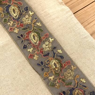 Dây ren thêu kim sa nhiều màu sắc, rộng 10cm, dài 1/5 yard, ruy băng lưới hoa cổ điển, ren đính hạt thủ công dày dặn dùng cho may vá DIY, thiết kế quần áo, trang trí denim, trang phục dự tiệc, trang trí nhà cửa và phụ kiện thủ công.