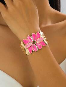 1pc Fashionable Enamel Leaf Decor Bracelet For Women, Suitable For Daily, Party, Holiday Gift - 1 Bracelet - View 2