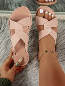 Wide Fit Fairy Style Flat Open Toe Sandals For Women, Summer 2026 Gorgeous Flat Comfortable Plus Size Ladies Sandals - Apricot - View 5