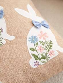 1件装兔子3D刺绣手工蝴蝶结装饰抱枕套，适用于客厅、卧室、派对、沙发等各种环境，四季皆宜