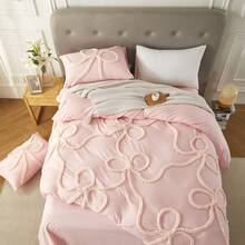 2件套和3件套被套，波西米亚蝴蝶结被套，白色簇绒Coquette床品套装，带拉链，柔软透气四季通用被套，适合女性和女孩，多种尺寸可选（不含被芯） - 粉色 - 查看 2