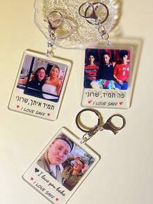 Customized Photo And Text Keychain, Personalized Acrylic Keychain, Valentine's Day Gifts, Customized Couples Keychain, Photo Keychain, Valentine's Day, Personalized Items, Valentine's Day Decorations, Birthday Gifts, Anniversary, Party, Wedding, Anniversary, Couples Gifts, Ideal Customized Gifts For Boyfriend, Girlfriend, Family, Friends - Multicolor - View 1