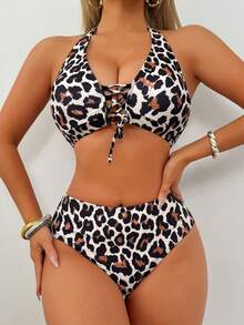 Bộ bikini họa tiết da báo mùa hè mới, đồ bơi 2 mảnh, đồ bơi hở lưng gợi cảm, trang phục đi biển. - Họa tiết da báo - Xem 4