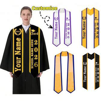 Customizable Polyester Graduation , Class Of 2026, Lightweight Academic Ceremony With "Your Name" And "UNO" Printing, Perfect For Graduation Ceremony, Formal Events And Special Occasions, Formal Accessory | Customizable Graduation | Durable Fabric, Teacher Gift/Back To School/High School Senior Gift/College Student Essential/Back To School For Boys And Girls/Must-Have Graduation Gift