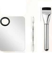 Paleta de maquillaje de acero inoxidable con base colorida, paleta de mezcla de maquillaje mini anillo, set de herramientas de maquillaje, regalos, viaje, artículos baratos, artículos esenciales de viaje - Blanco y Negro - Ver 1