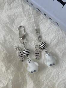 原创设计可爱串珠海獭植绒手机挂绳、手机挂饰、手机配件、包包挂饰、钥匙扣吊坠 - 黑與白 - 查看 5