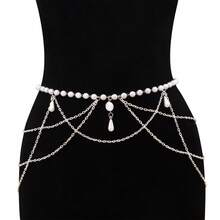 1 Pc Retro Waist Belt - Pearl Tassel Chinese Style,  Accessory For Dresses & Tops Young Girls - 銀色 - 查看 1