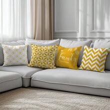 Bộ 6 vỏ gối họa tiết hình học màu vàng đơn giản hàng ngày, chất liệu nhung đào in một mặt, kích thước vỏ gối 45*45/50*50/40*40CM, thích hợp cho ghế sofa tối giản hiện đại, trang trí phòng khách, làm quà tặng, trang trí tiệc - 6pc - Vàng - Xem 5