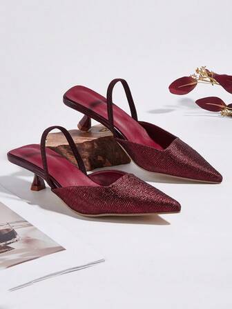 Women's Solid Color Pleated Texture Kitten Heel Shoes, Elegant Pointed Toe High Heels, Fashionable Ankle Strap Open Toe High Heels (Random Cut)