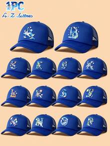 1顶儿童蓝色太空星球宇航员字母图案卡车司机帽，26个字母可定制，时尚可爱科幻风，轻便透气遮阳网眼棒球帽，生日节日实用礼物，适合男孩女孩春夏季户外日常、参观科学博物馆、上下学通勤等场合。 - 藍色 - 查看 2