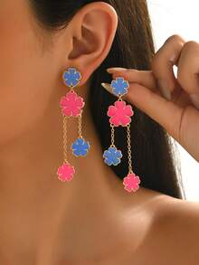 1 Pair Fashionable Elegant Minimalist Lucky Clover Petal Ombre Tassel Drop Earrings - Multicolor - View 1