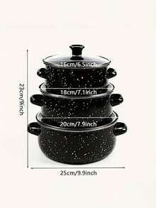 三件套多功能搪瓷炊具套装，轻便易携，包含汤锅、炖锅和带玻璃盖的不粘煎锅，易于清洁，适用于燃气灶和电磁炉，经久耐用，是家庭和餐饮业的厨房必备品，也是户外露营的理想之选。 - 多色麻點搪瓷鍋 - 查看 16