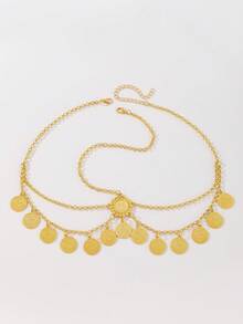 1pc Gold Coin Tassel Arabic Style Headchain, Jewelry Accessory For Women, Suitable For Party, Wedding, Gift For Her