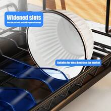 1PCS 2-Tier Wrought Iron Dish Drying Rack Large Size With Bowl Strainer, Drain Board And Utensils Holder Black - 黑色 - 查看 7
