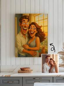 1pc Customized 2D Flat Frame Canvas Wall Art, Cartoon Portrait Painting, Exaggerated Funny Anime Character Portrait Wall Decor, Ideal Gift For Couples, Friends, Family, Pets, Office & Home Decoration - Multicolor - View 5
