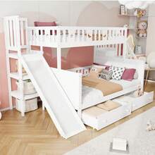 Children's Bed 90*200/140*200 Cm, Solid Wood - Shelf With Rail And Storage Unit With Safety Seat, Two Large Shoe Racks And A Bed Frame, White - White - View 2