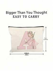 1 قطعة حقيبة كانفاس للتجميل والتخزين بنمط حرف 26 وفتاة الباليه الجميلة، هدية موضوع فتاة الباليه الجميلة للبنات، حقيبة مكياج كبيرة السعة خفيفة الوزن لحقيبة السفر والعناية الشخصية - هدية عيد الأم، حقيبة تخزين فريدة، حقيبة مستحضرات تجميل، حقيبة هدايا للمناسبات - بيج - مشاهدة 9