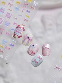 1 pièce Autocollant d'art pour ongles avec nœud rayé rose mignon, essentiel pour les techniciens des ongles, décoration 3D en cristal en relief, élément de nœud à carreaux de bande dessinée, autocollant pour ongles autoadhésif et réutilisable, cadeau de vacances pour femmes, fournitures d'art pour ongles, accessoire élégant pour les ongles - Multicolore - Voir 5