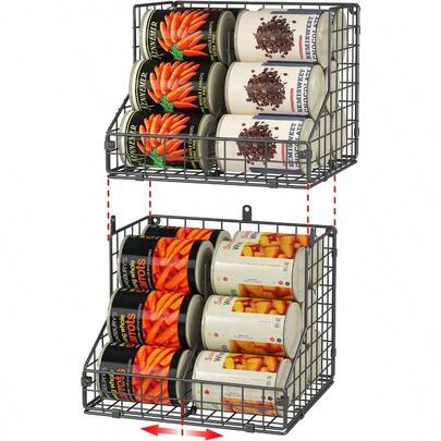 Stackable Can Organizer For Pantry With 2 Adjtable Dividers Soda Can Organizer Can Storage Dispenser Holds Up To 28 Cans 2 Tier Metal Wire Baskets Can Holder For Kitchen Cabinet Pantry Black