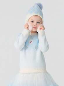 Balabala Girls Faux Mink Knit Sweater, Elsa IP, Winter Warm Pullover, Stylish Casual - Blue and White - View 1