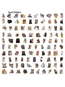 100/300张3D可爱猫咪贴纸，趣味十足的猫咪表情包，手账贴纸，多功能贴纸，可爱猫咪表情，防水PVC材质，可用于手账、手机壳等装饰，节日派对用品，情人节礼物，送给女朋友的节日礼物 - 彩色 - 查看 12