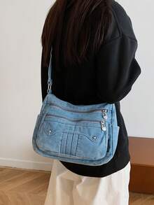 New Casual Chic Soft Jeans Multi-Layer Crossbody Bag With Multiple Pockets, Versatile Commuter Large Capacity Women's Shoulder Bag, Suitable For Work Commuting, Shopping And Traveling., Perfect For Cow Girl - 淺藍色 - 查看 6