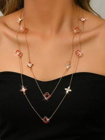 1件性感时尚波西米亚风多色玉米链项链，新增仿珍珠心形吊坠项链，多层多心项链，多色树脂块配CCB金链项链，四叶草/五叶草造型银链项链，仿绿松石珠和玻璃珠三层项链，水钻装饰双层金链项链，简约奢华，百搭各种服饰，是女性日常佩戴、情人节、感恩节、送礼佳品的理想之选。