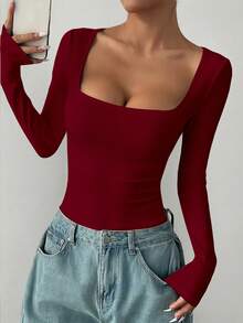 imisic Bộ jumpsuit dài tay cổ vuông gợi cảm cho mùa xuân/hè, với thiết kế cổ vuông khoét sâu, kiểu dáng ôm sát cơ bản, là item thiết yếu cho cả mặc trong nhà và ngoài trời, mang lại hiệu quả tôn dáng tuyệt vời. Bộ jumpsuit dài tay cổ vuông khoét sâu ôm sát này phù hợp cho thể thao, mặc ở nhà và các hoạt động hàng ngày. - Màu Đỏ Sâu - Xem 4