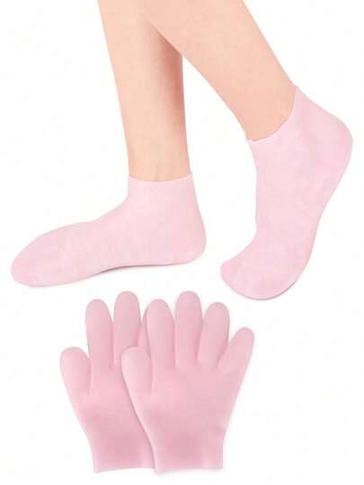 2 Pairs Mixed Set: 1 Pair Premium Silicone Socks + 1 Pair Premium Silicone Gloves. Silicone Moisturizing Foot Mask Socks And Hand Gloves, Waterproof, Anti-Cracking, Foot Care, Moisturizing, Whitening, Suitable For Men And Women, All Seasons. Can Be Used With Favorite Lotions And Creams, Great Gift Set.