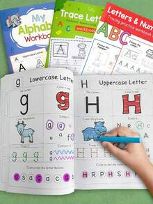 52页/册，包含26个字母和0-9数字的涂色书，儿童练习本，学习和描摹字母，识别大小写字母并记录学习进度，学前A-Z字母学习，描摹和涂色帮助孩子识别和记忆英文字母，增强字母记忆力和手眼协调能力，文具，学生用品，教育游戏，家庭学习 - 彩色 - 查看 2
