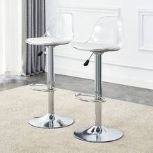 Pack Of 2 Adjustable Beam Chairs: Transparent Legs + White Metal, Silver, Height Adjustable From 82 To 104 Cm, Swivels 360°. - Silver - View 11