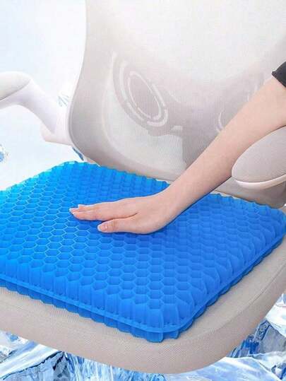 1pc/2pcs/Set Comfortable Breathable Blue Gel Seat Cushion, With Anti-Slip Cover, Thick Honeycomb Design Pressure Relief Pad, Dual-Layer Thickened Office Chair Cushion, Suitable For Office Chair, Home, Car And Wheelchair, Breathable Honeycomb Material