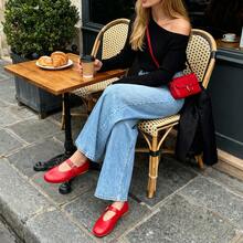 Ballet Flats For Women Round Toe Mary Jane Flats Buckle Strap Slip On Faux Leather Comfortable Casual Dressy Shoes - 紅色 - 查看 3